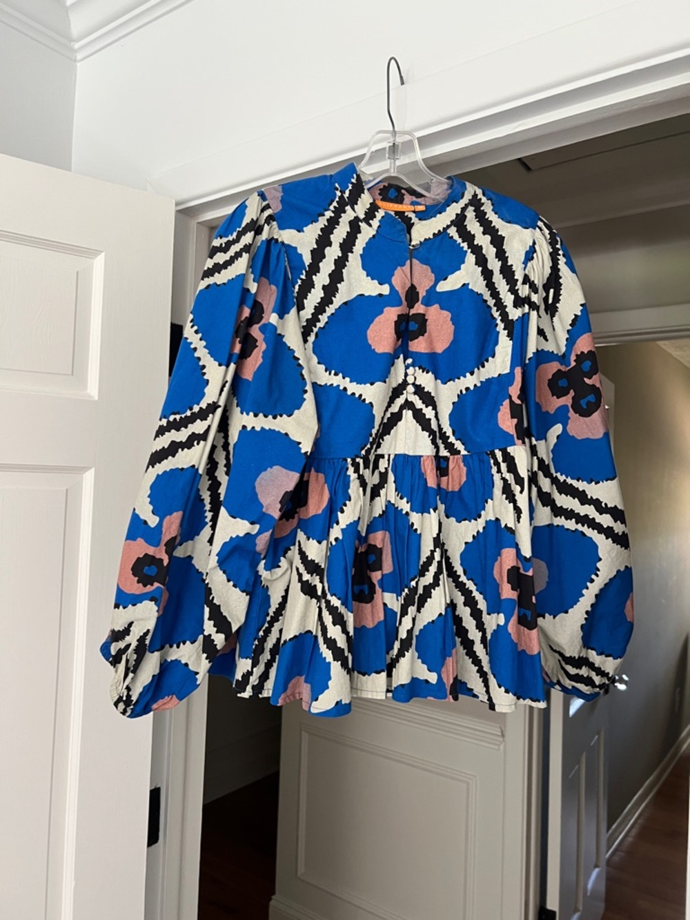 Oliphant Blue and Pink Floral Peplum blouse